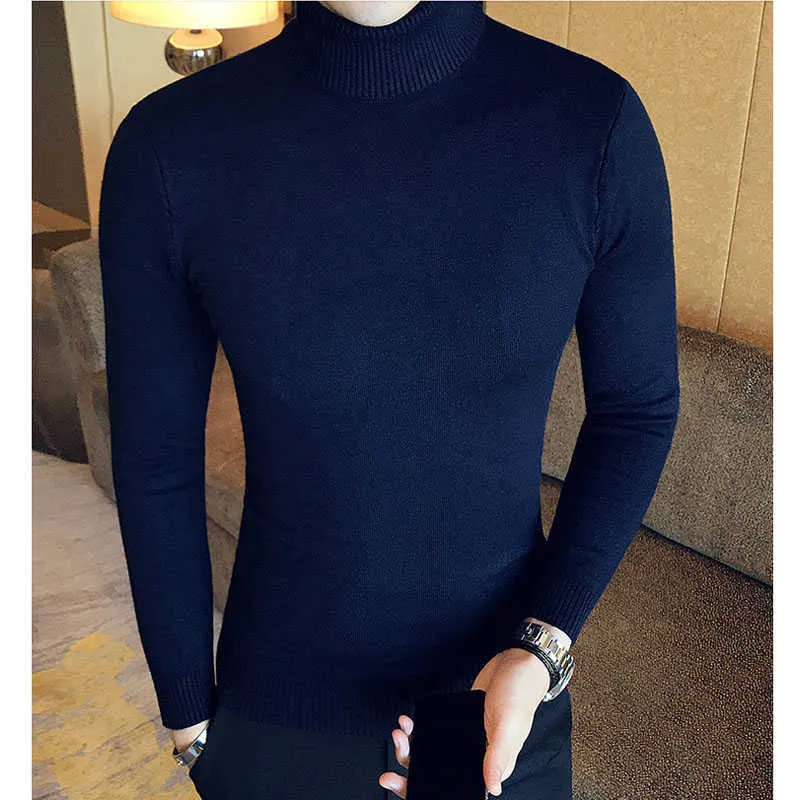 Märke Men Turtleneck Tröjor Och Pullovers Mode Strikkad Tröja Vinter Män Pullover Homme Ull Casual Solid Kläder 211006