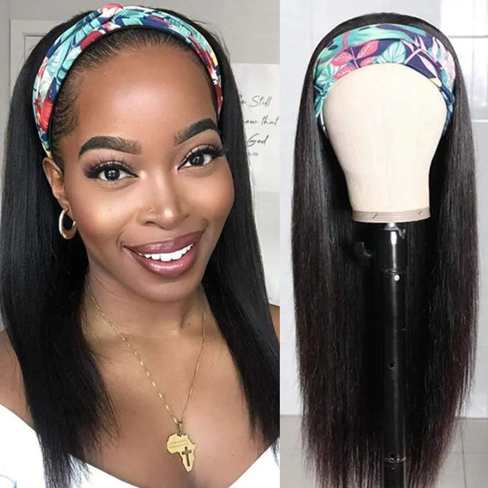 Headband Wig for Women Black Long Straight Wig with Silky Headband Heat Resistant Synthetic Hair for Daily Partyfactory direct