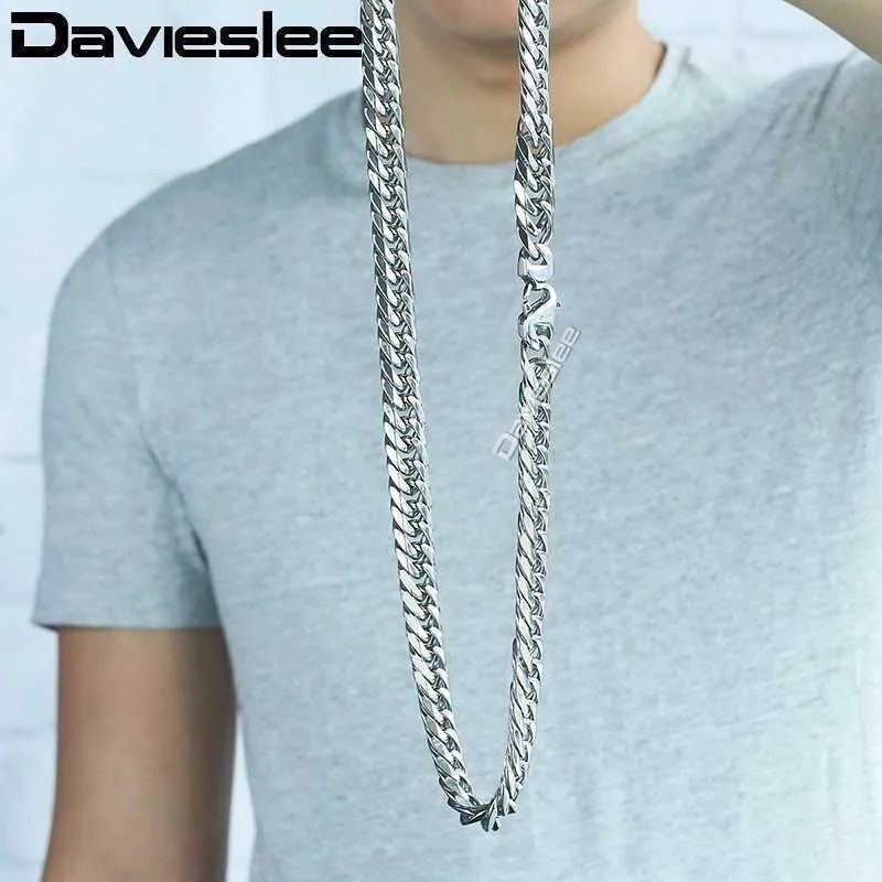 Davieslee Cuban Men's Mesh Collar, Silver Stainless Steel Double Gourd, 316l, Dhn57 Q0809