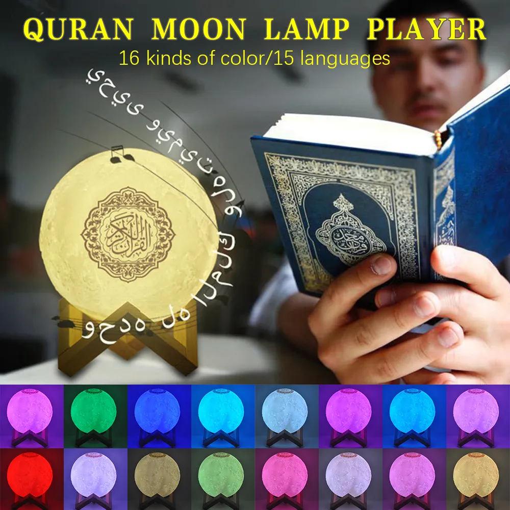 LED Light Moon Lamp Draadloze Bluetooth Quran Speaker Kleurrijke Maan Licht voor Slaapkamer Decoratie Quran Moon Night Light Gift C0305