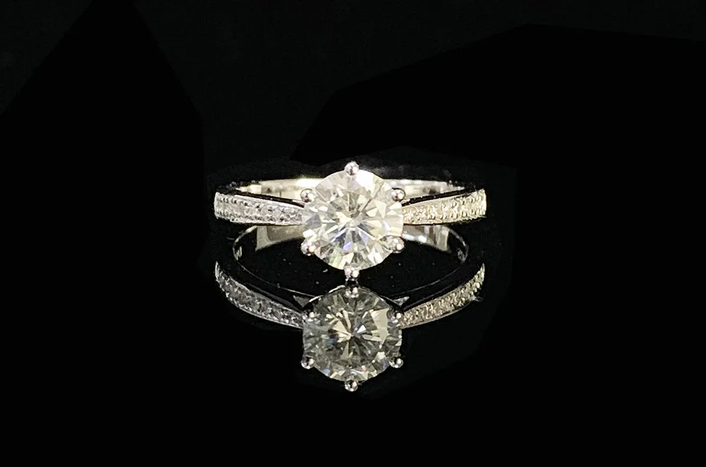 9k vitguld 1ct 2ct 3ct Moissanite Single Row Diamond Round Brilliant Cut Engagement Anniversary Ring