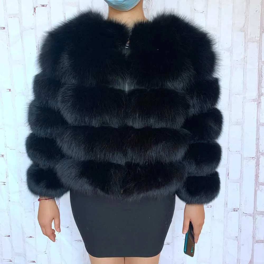 Women Warm Real Fur Coat Short Winter Fur Jacket Outerwear Natural Blue Fur Coats for Women Promotion 210902