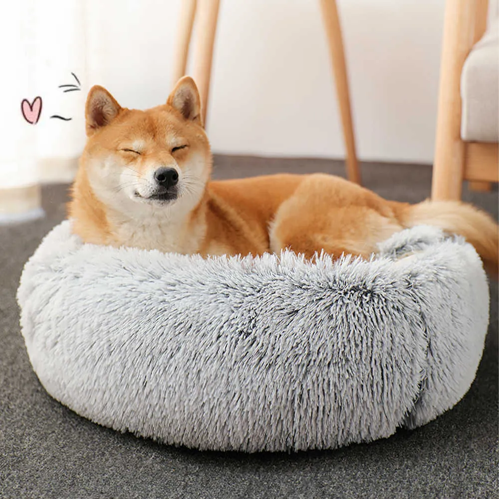 Warm Cat Cave Bed Hooded Donut Cozy Soft Plush Dog Bed Self Warming Cuddler Sleeping Bed Nest for Small Medium Dogs Cats Puppies 210722