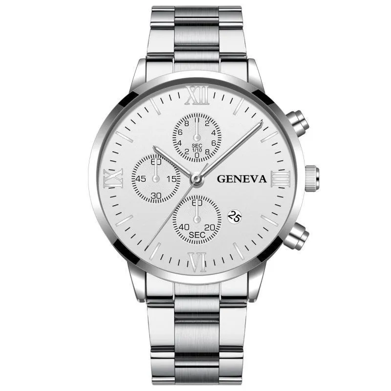 Wristwatches GENEVA Fashion Luxury Watch Men Stainless Steel Wrist Mens Watches Calendar Male Black Clock Relojes Hombre 2021221x