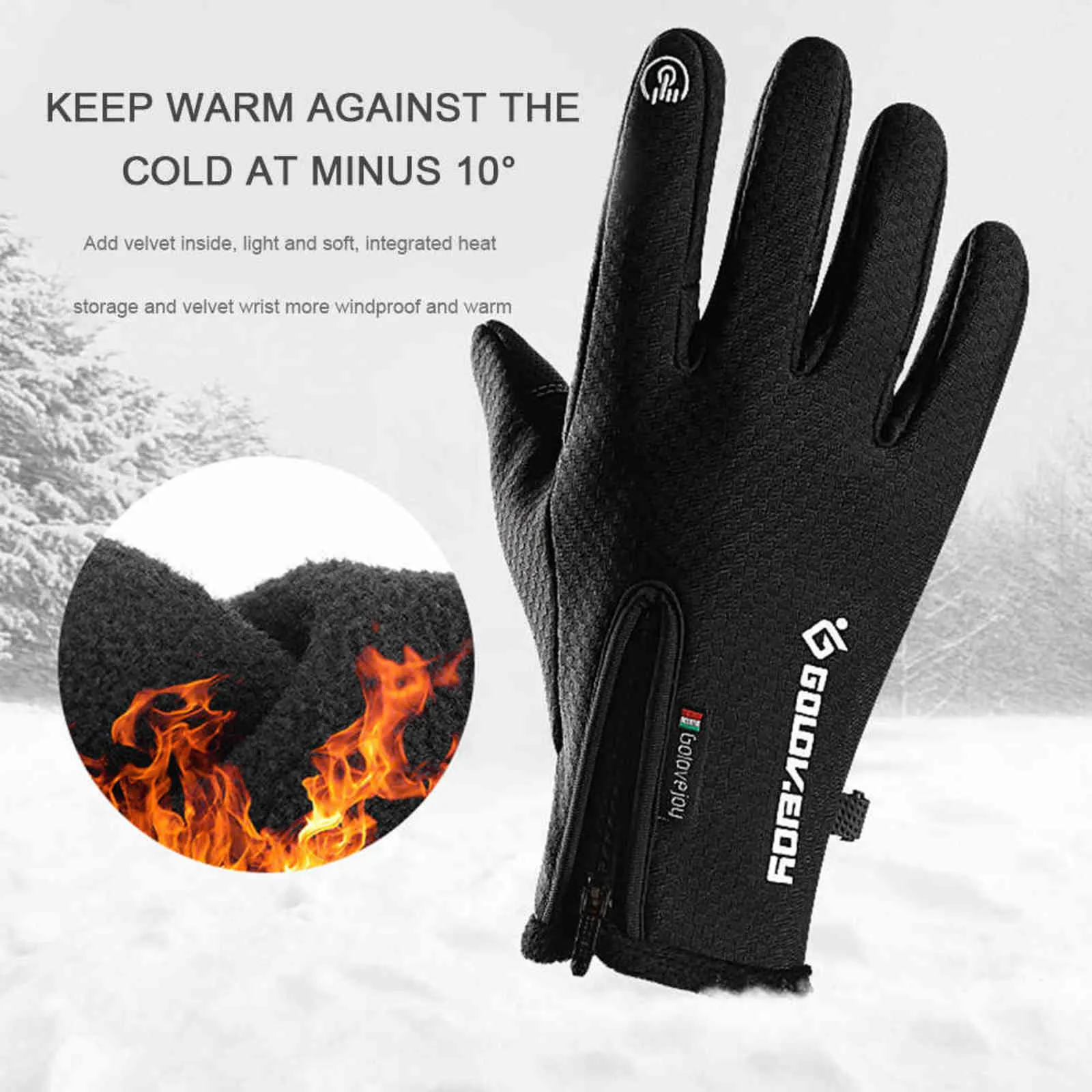 Waterdichte koude-proof ski verwarmde handschoenen fietsen fluff warm voor touchscreen koud weer winddicht anti slip 211124