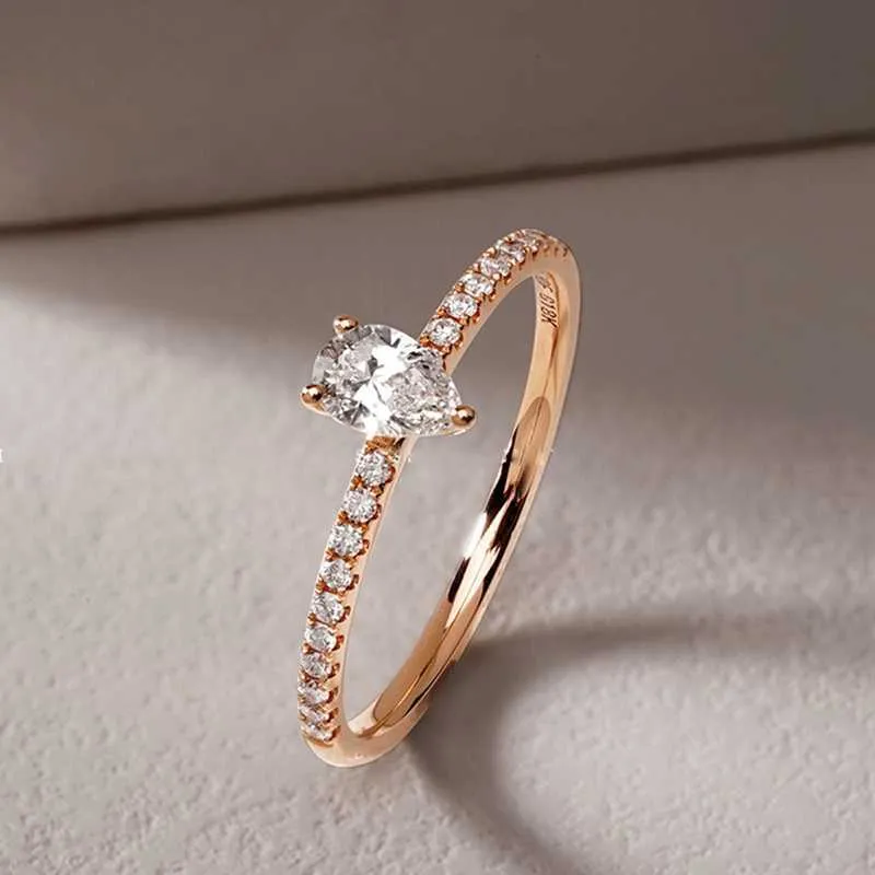 100% argento sterling 925 taglio a pera creato moissanite matrimonio fidanzamento oro rosa anello semplice gioielli da donna