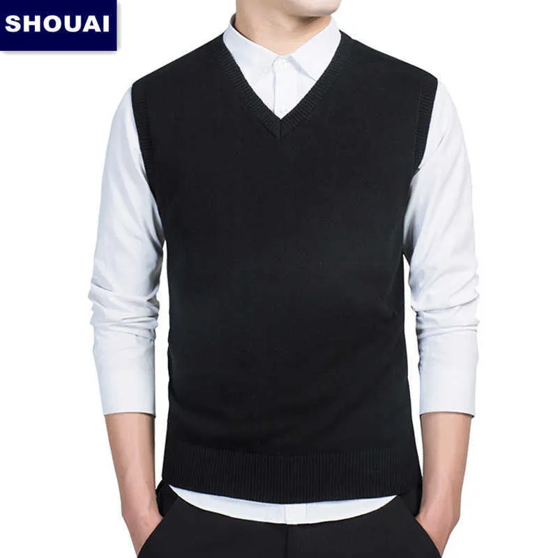 Hommes gilet pull style décontracté laine tricoté hommes d'affaires sans manches 4XL SHOUAI gris foncé noir bleu clair 211006