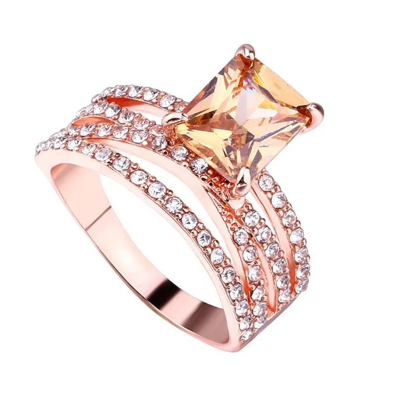 Обручальные кольца, комплект из 2 предметов, розовое золото, блестящие кольца с морганитом, женские украшения294h