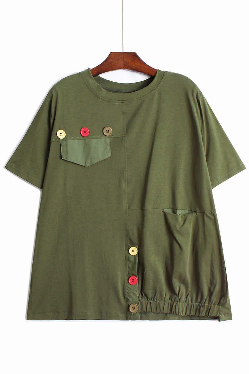 VANOVICH Rundhals Kurzarm T-Shirt Weibliche Sommer Baumwolle Wild Casual Damen T-shirts Kragen Frauen Kleidung 210615