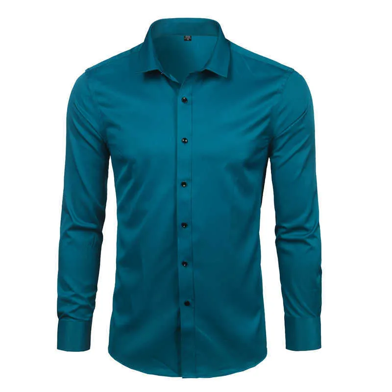 Lila Mäns Bambu Fiber Klänningskjorta Märke Slim Fit Långärmad Chemise Homme Non Iron Easy Care Formell skjorta för män 210708