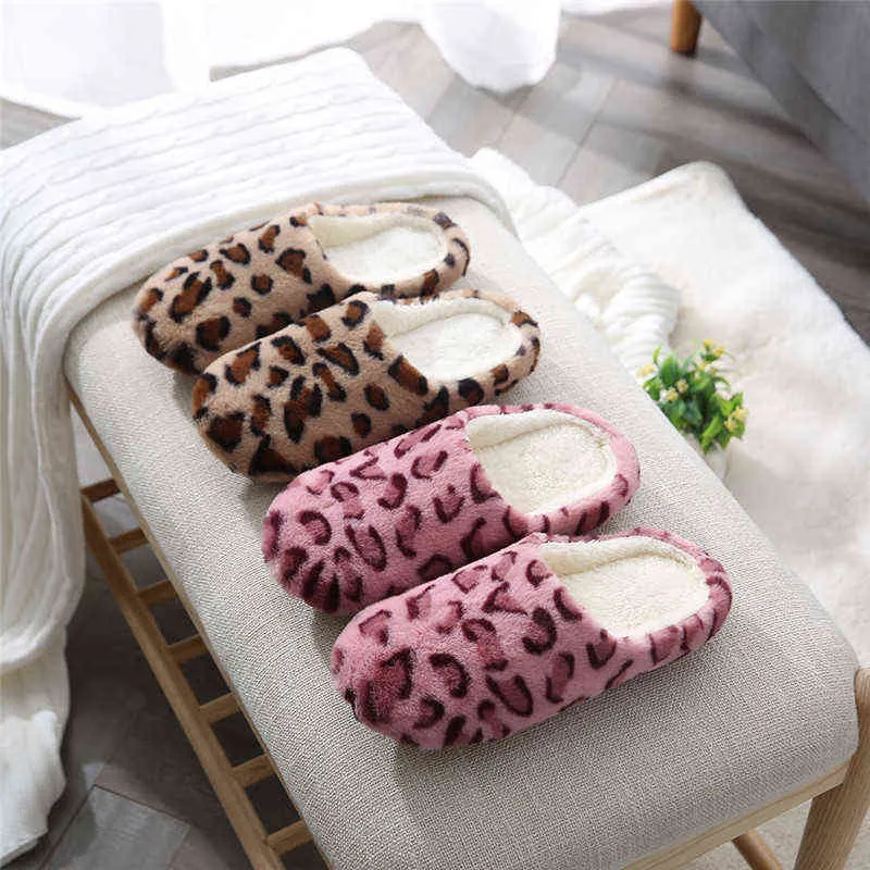 Leopard Soft Bottom Home Slippers Warm Shoes Woman Indoor Floor Slippers Non-Slips Shoes For Bedroom House Ladies Slippers H1115