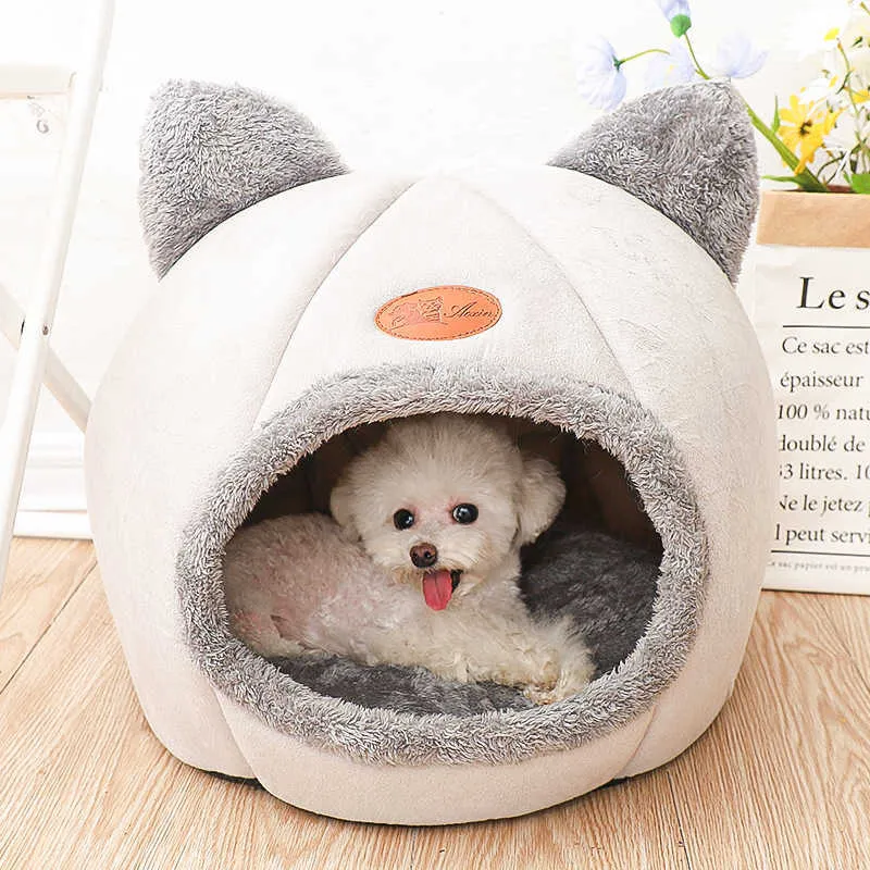 Deep Sleep In Winter Comfortable Cat Puppy Kennel Pet Tent Comfortable Cave Cat Bed Indoor Para Perros 211009
