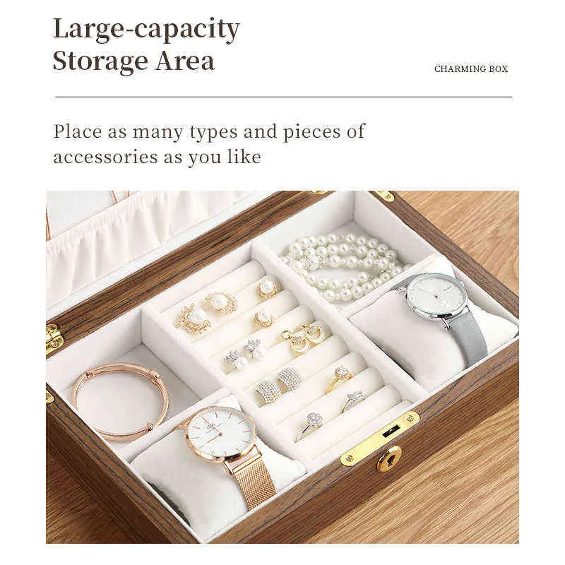 Duże drewniane biżuterię pudełko mężczyzn stojak na Organizator Kolczyki Kolczyki Pierścień Pierścień Połącz biżuteria Przechowywanie 211105203k