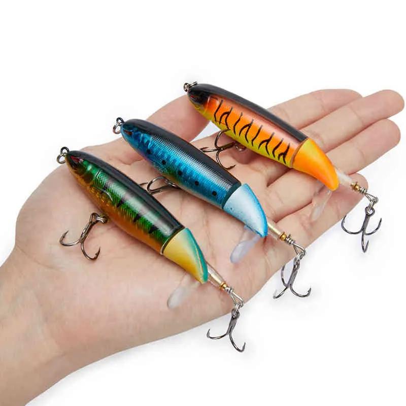 Whopper Plopper Leurre De Pêche Ensemble 10CM 13G Topwater Popper Bait Tournant Queue Artificielle Wobblers Leurres Tackle Pesca 211224