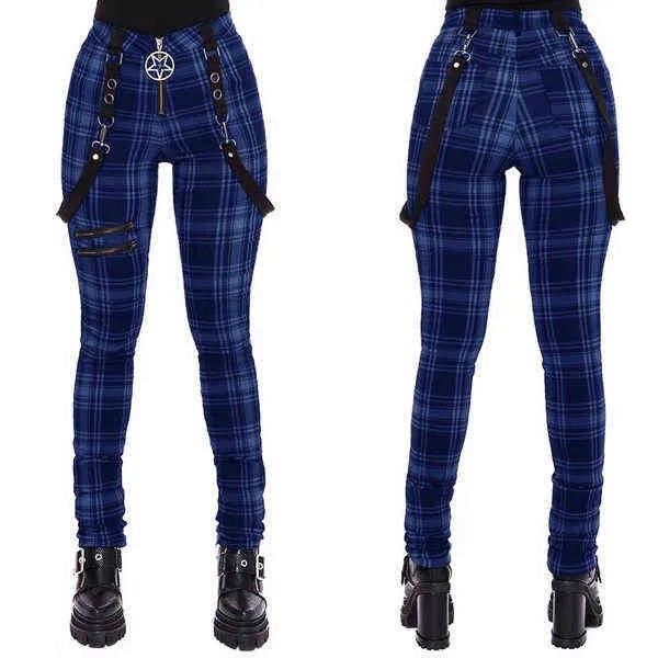 Plaidbyxor Kvinnor Hög midja Y2K Punk Pant Sommar Spring StreetWear Woman Fashion Slin Fit Patchwork Zipper Gothic Pants 211105
