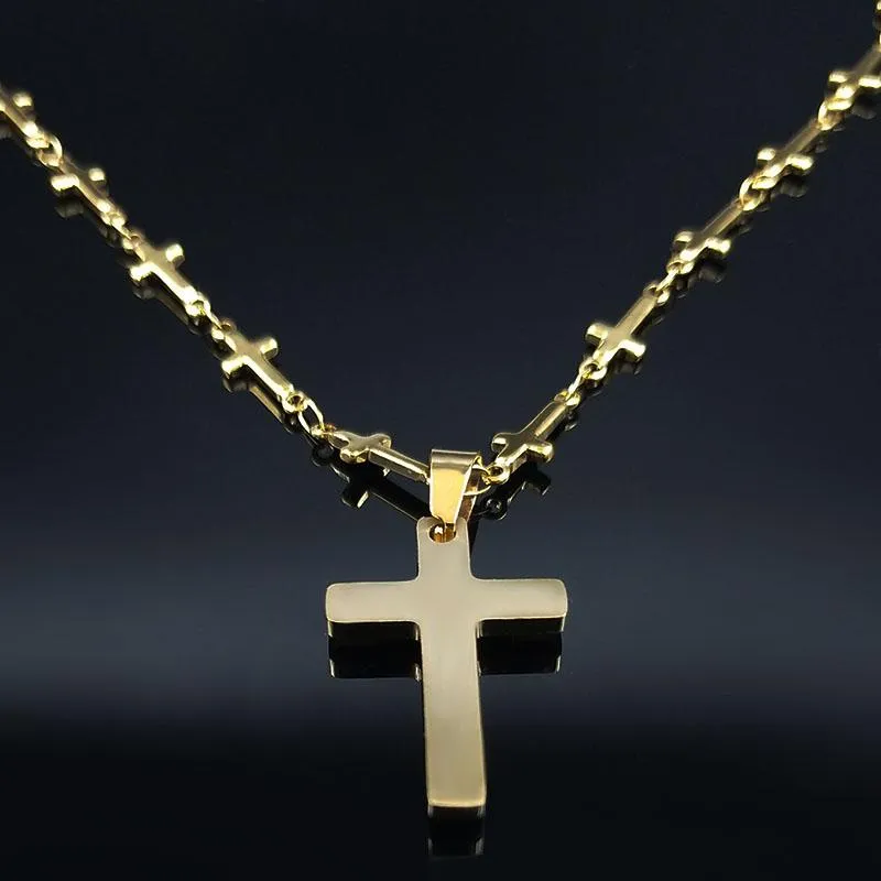 Anhänger Halsketten 2021 Mode Kreuz Edelstahl Halskette Frauen Doppelschicht Gold Farbe Neckless Jewerly Acero Inoxidable Joye1908