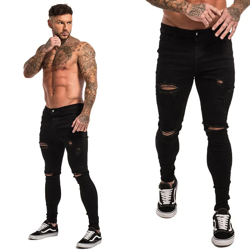 2020 hommes jean noir maigre déchiré jean taille élastique Streetwear hommes livraison directe jean Stretch Denim pantalon zm04