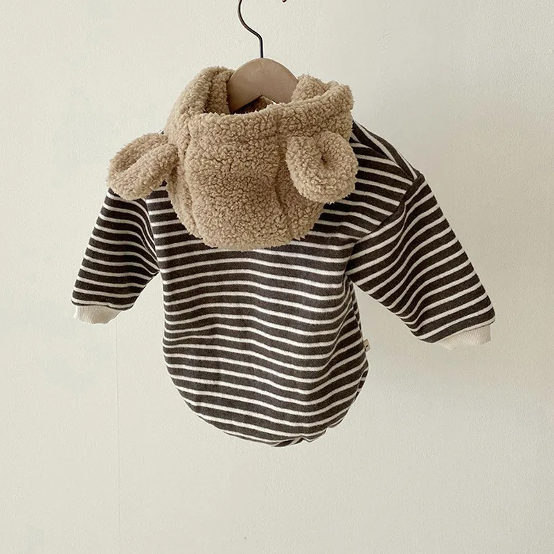 赤ちゃんセットフード付き動物の耳の冬の幼児の女の子スウェット厚いベルベットの子供の服や男の子のコートの上着210309のためのズボン