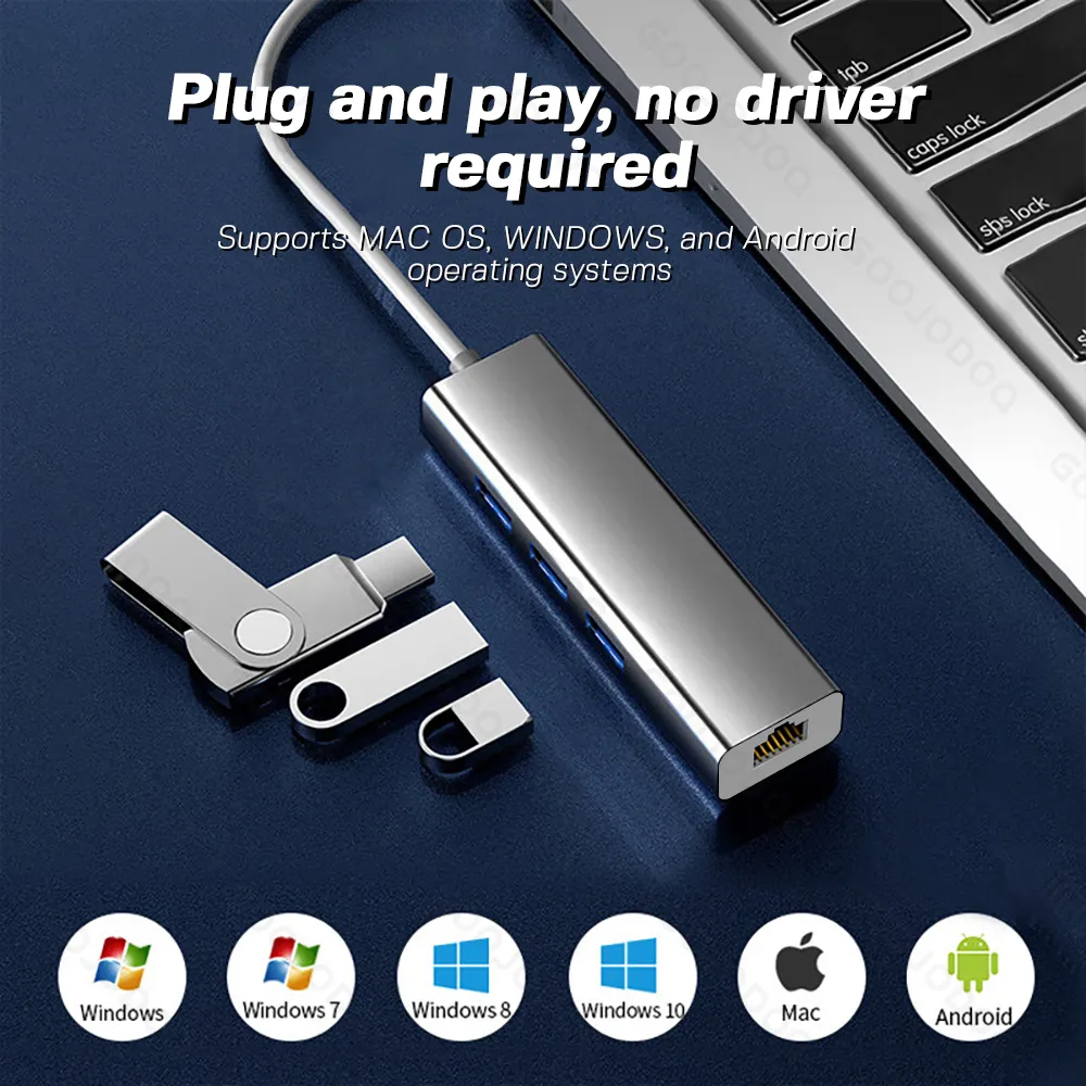 Adaptateur USB Gigabit Ethernet 3 Ports USB 3.0 HUB USB vers Rj45 Lan Carte Réseau pour Macbook Mac Desktop + Micro Chargeur