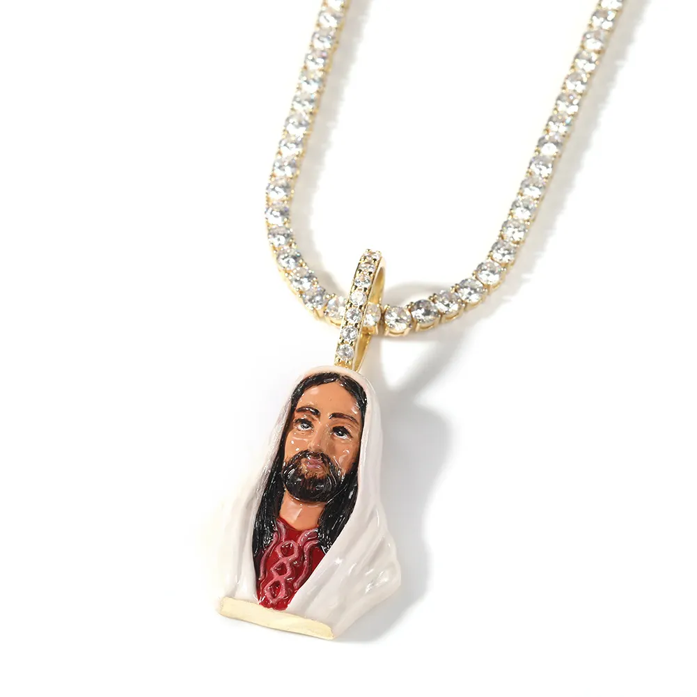 Hip Hop Jesus Necklace Pendant Silver Gold Plated With Tennis Chain Iced Out Cubic Zircon Men's Jewelry Gift2275