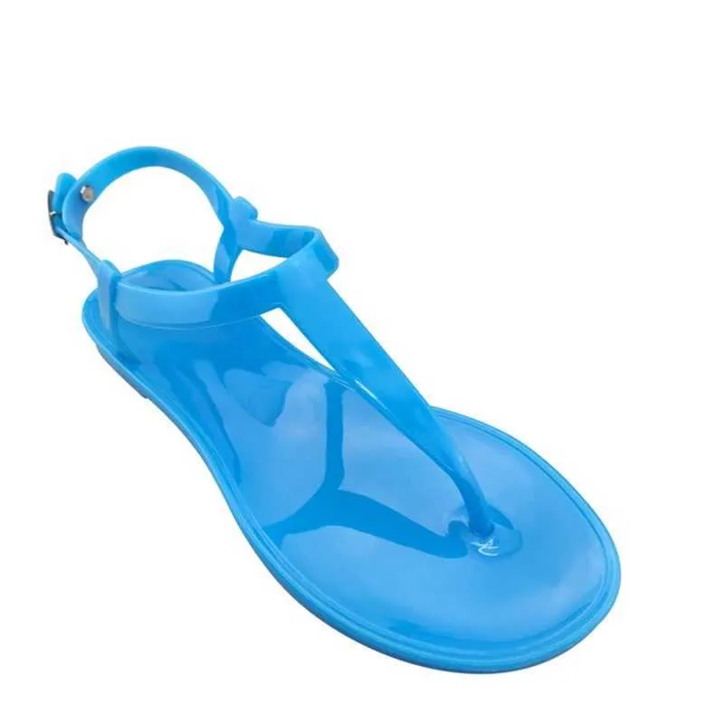 Donne di estate Sandali Piatti Slip On Morbide Scarpe di Gelatina Peep Toe T cinturino All'aperto Casual Signore Presentazioni aziende produttrici giochi Scarpe Da Spiaggia Comfort Femminile 2021 Y0721