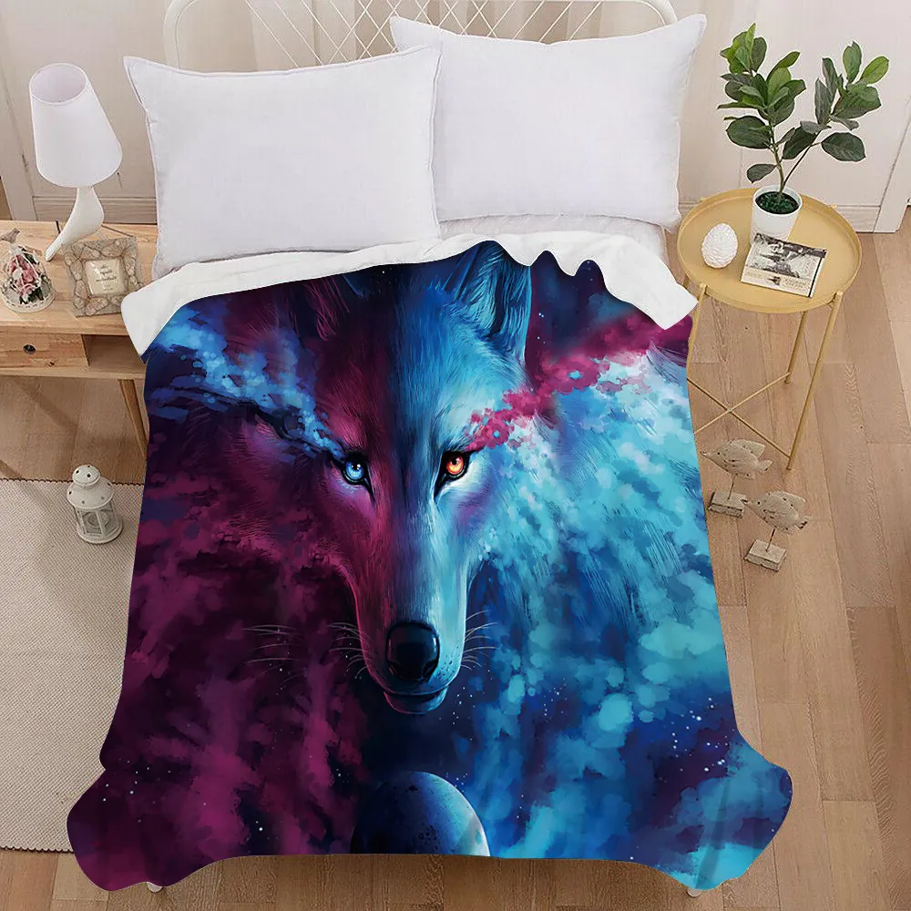 Couverture 3D de qualité supérieure, motif loup, Animal, bleu, noir, cheval, ver doux, pour lits, canapé, tissu à carreaux, climatisation, Travel202i