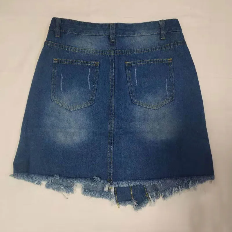 Women Short Denim Skirt Sexy Mini Jeans Solid Skirts Harajuku Fashion Ripped Streetwear Black blue Skirt High Waist Summer Dress