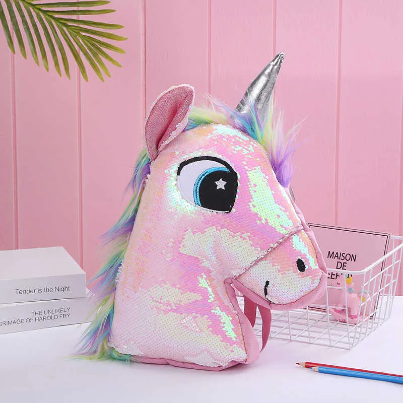 Unicorn Duża Pojemność Cekiny Student Plecak Cute SchoolBag Kids Lunch Torba Torebki Dziewczyny Torebki Torebki Mini Torby Mini Torby dla dzieci G758EZF