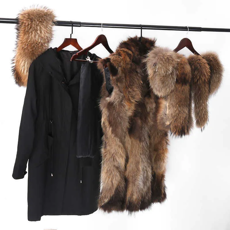 Manteaux d'hiver pour femmes longs imperméables Parkas véritable fourrure streetwear femme veste surdimensionnée pardessus amovible 210917