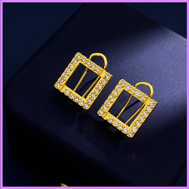 New With Diamonds Earrings Gold Women Earring Designer Jewelry F Letters Square Ladies Ear Studs High Quality Ear Clip For Party D223035F