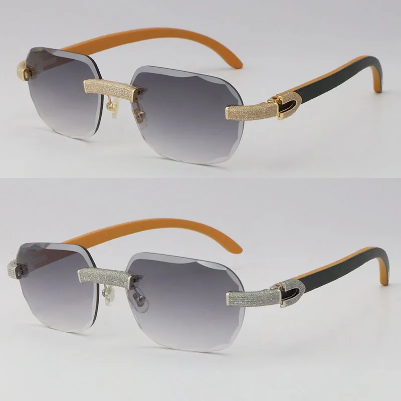 2022 Neues limitiertes Modell Mikropavierter Diamant Sonnenbrille Originalholz Rande ohne Sonnenbrille 18K Gold C Dekoration Männliche Frau 256K