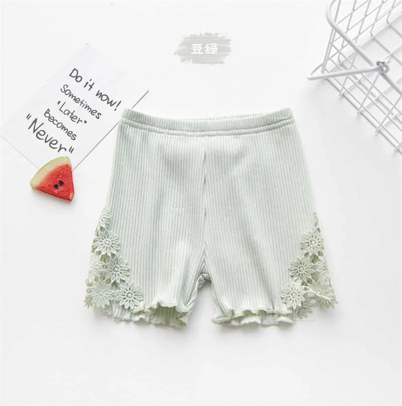 Summer Girls Lace Patchwork Solid Color Base Shorts Baby Girl Cotton All-Mecz 210708