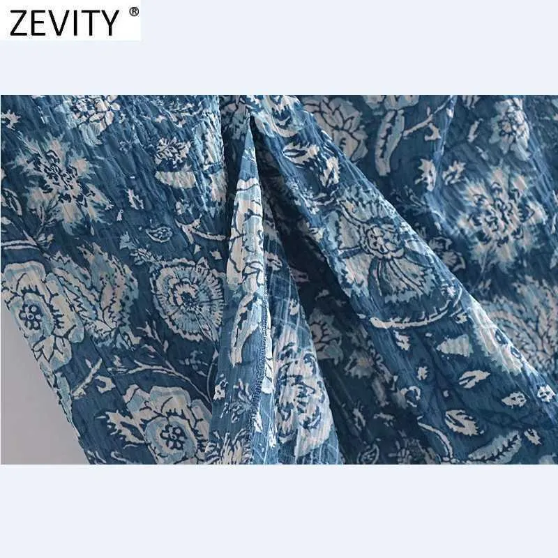 Zevity Mulheres Totem Floral Cópia Floral Design Split Uma Linha Saia Faldas Mujer Feminino Back Zipper Vestidos Qun764 210621