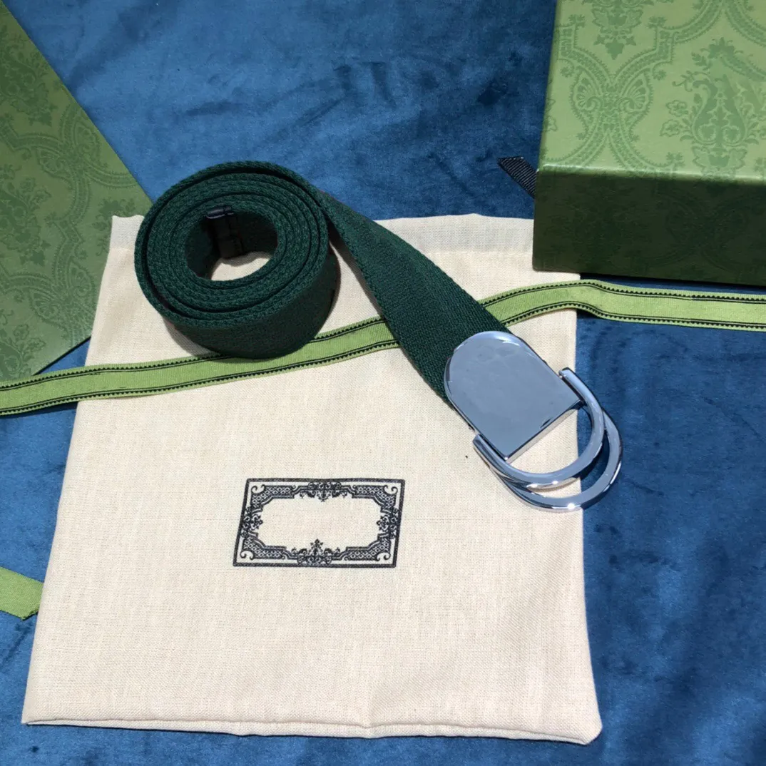 Klasyczne miękkie zielone niebieskie płótno Paski Mężczyzna Moda Najwyższej jakości Zielony Web Kobiet Pasek z pudełkiem Projektanci Paski 0189272l