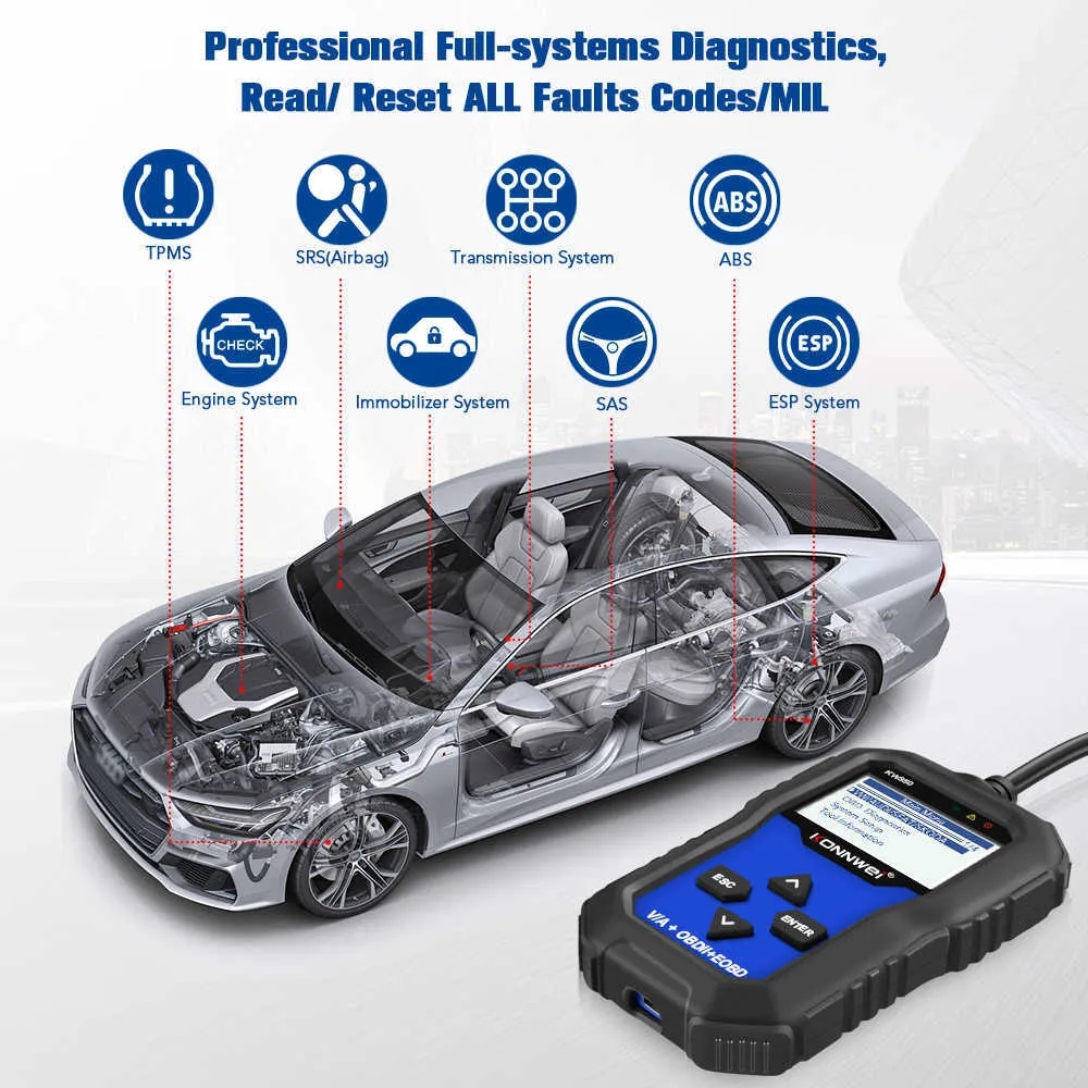 KONNWEI Outils de diagnostic KW350 OBD2 Scanner de voiture Lecteur de code professionnel Scanner OBD2 Outil de diagnostic automatique pour AUDI / SEAT / SKODA / VW Golf Obd2