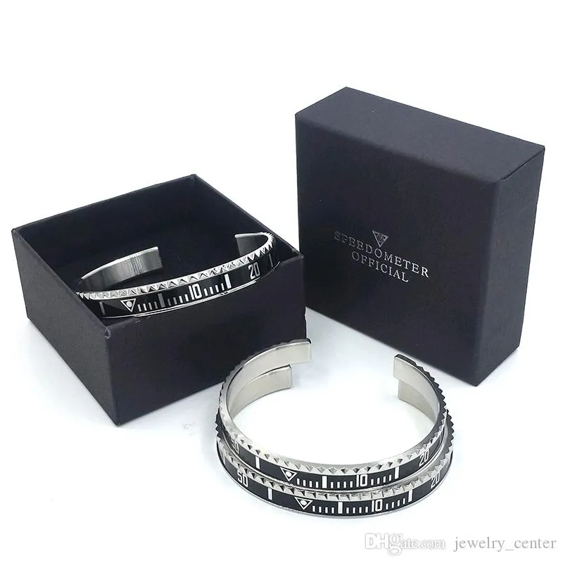 Wholesale High quality Bangle Bracelet for Men Stainless Steel Cuff Speedometer Bracelet Fashion Men`s Jewelry with Retail packaging box