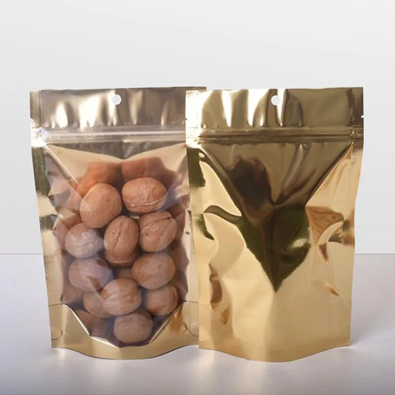 1000 Teile/los Gold Aluminisierte Stand Up Lagerung Tasche Paket Fall Wiederverschließbare Zipper Lock Pack Beutel für Lebensmittel Tee Süßigkeiten