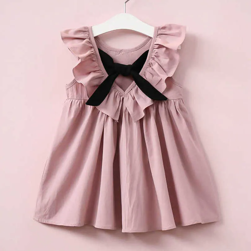 Nette Baby Mädchen Sommer Sommerkleid Bowknot Kurze Mini Weste Kleid Kleinkind Kinder Baumwolle Casual Kleider Ärmelloses Outfit Rot Rosa q0716