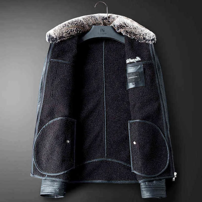Qualität Luxus Herren Lederjacke Plüsch Dicke Echtpelz Mantel Jacken Hübscher Modischer Junger Mann Winter Echtes Ledermantel 211111