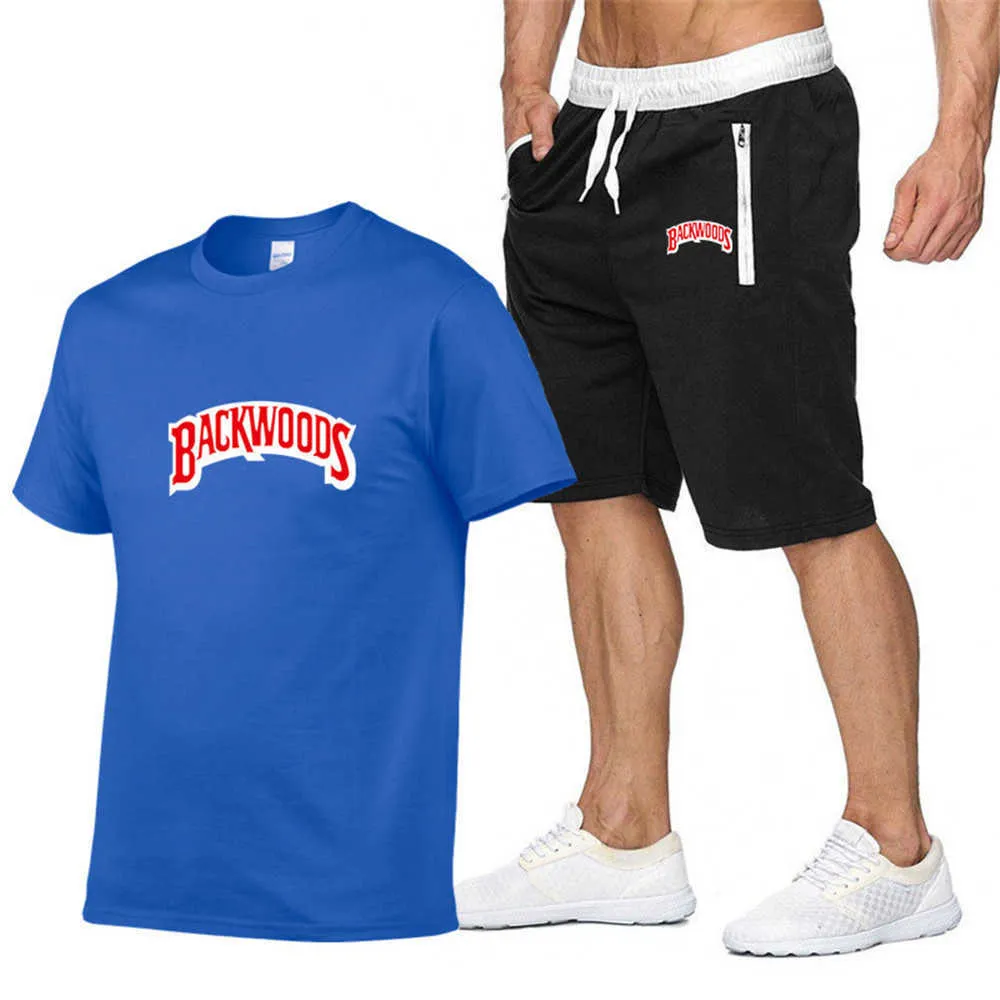 Herr sportkläder uppsättningar backwoods utskrift mode t-shirt shorts kostym bomull hip hop streetwear casual tracksuit sommar kläder y0831