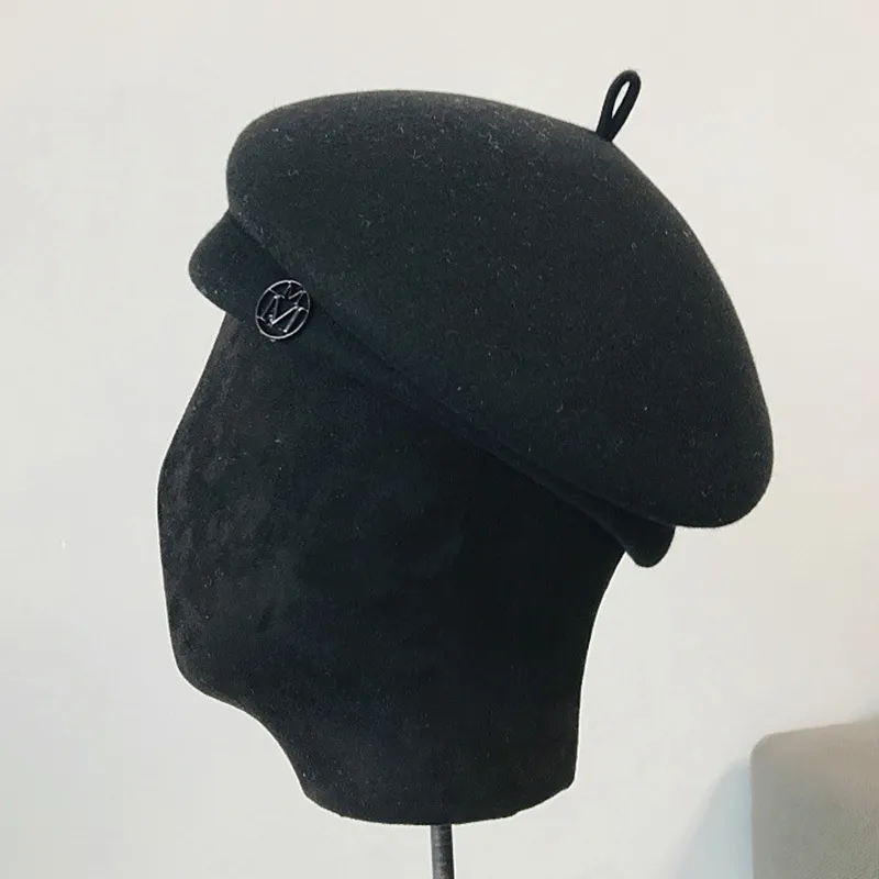 Klassische Damen-Baskenmütze, ausgefallener Wollfilz, wärmer, Wintermütze, Weiß, Schwarz, Damen-Fedora-Fascinator, Pillbox-Hut, formell 2103114043169