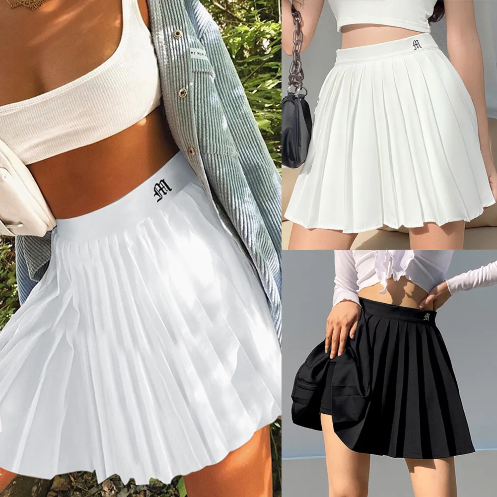 Saia branca plissada curta mulher cintura elástica mini saias sexy mircro bordado de verão mini saia de tênis preppy 210315