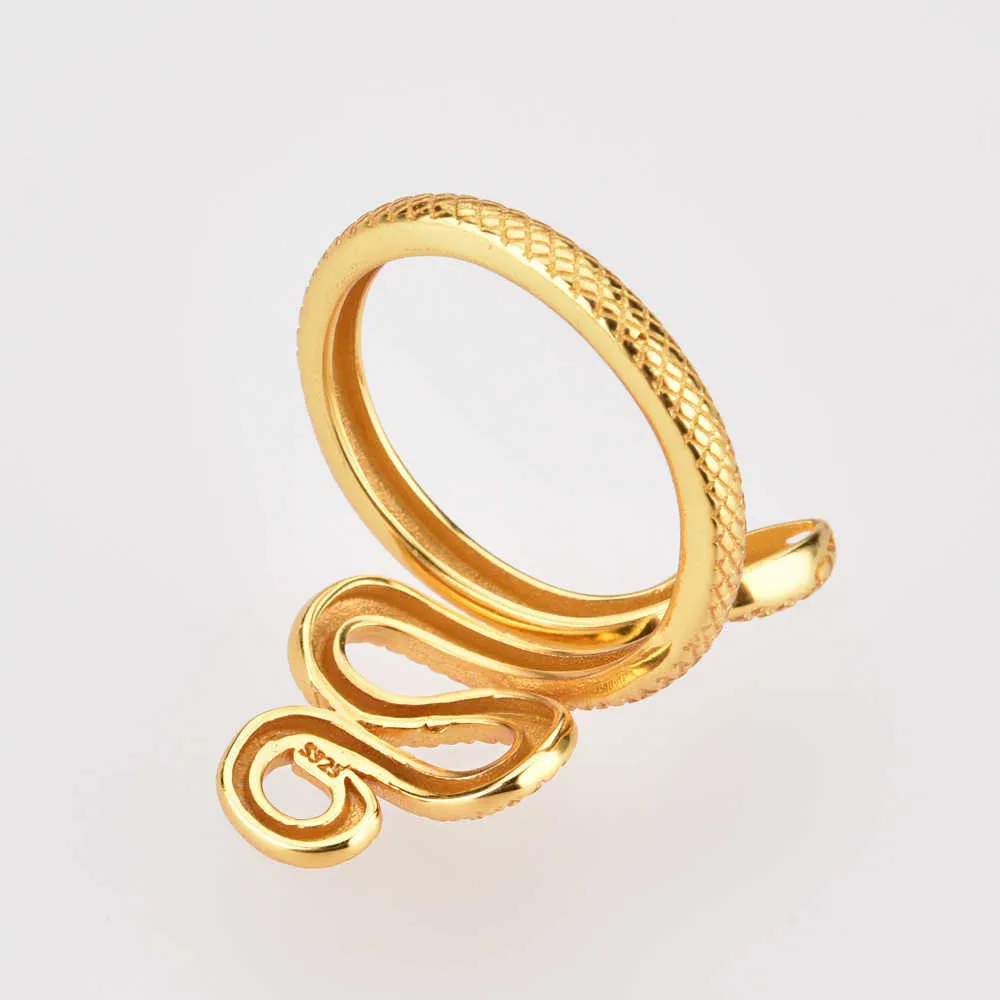 Andywen 925 Sterling Srebrne złoto regulowane pierścienie węża duże zwierzęta luksusowe okrągłe okrągły koło Kobiety biżuteria na temat Pierścień 210608280a