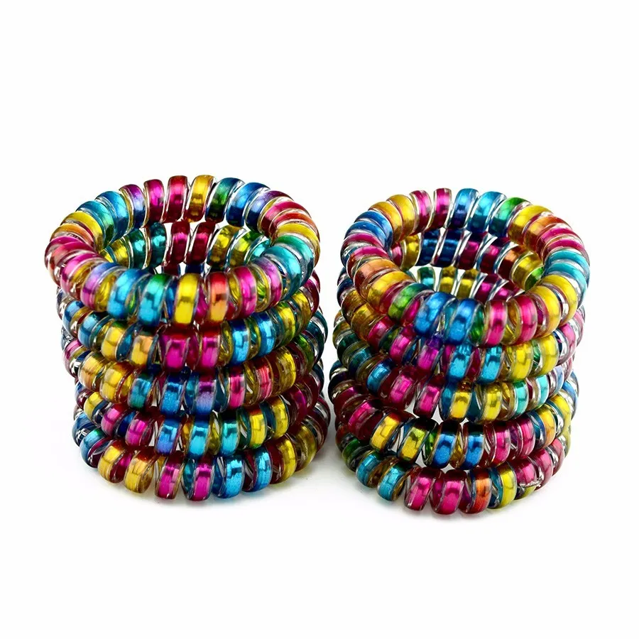 Viele 100 Stück Damen Mädchen Größe 5,5 cm Bunte Haarbänder elastische Gummi-Telefonkabelbinder Kunststoffseil Gummifeder