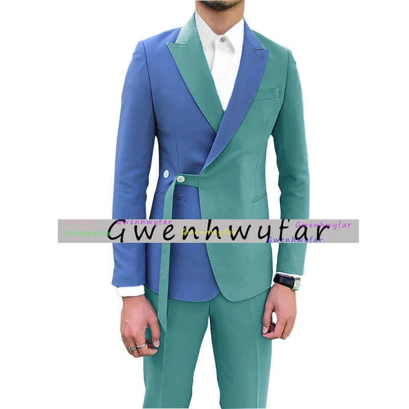 Gwenhwyfar 2020（Blazer + Pant）Shinny Mens Suits 2ピークピークラペルカジュアルレッドTuxedosのためのグミッドメンズメンズx0909