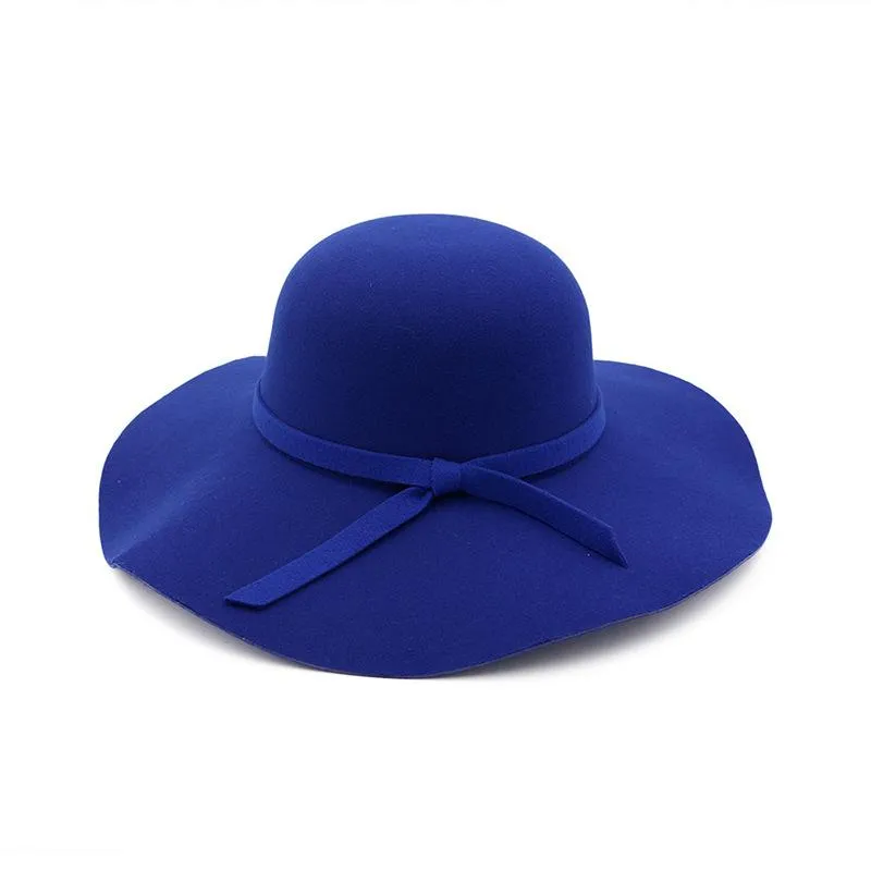 Stingy Brim Hats Autumn Winter Bowler For Women Fashion Lady Wide Wool Felt Fedora Hat Floppy Cloche Black244l