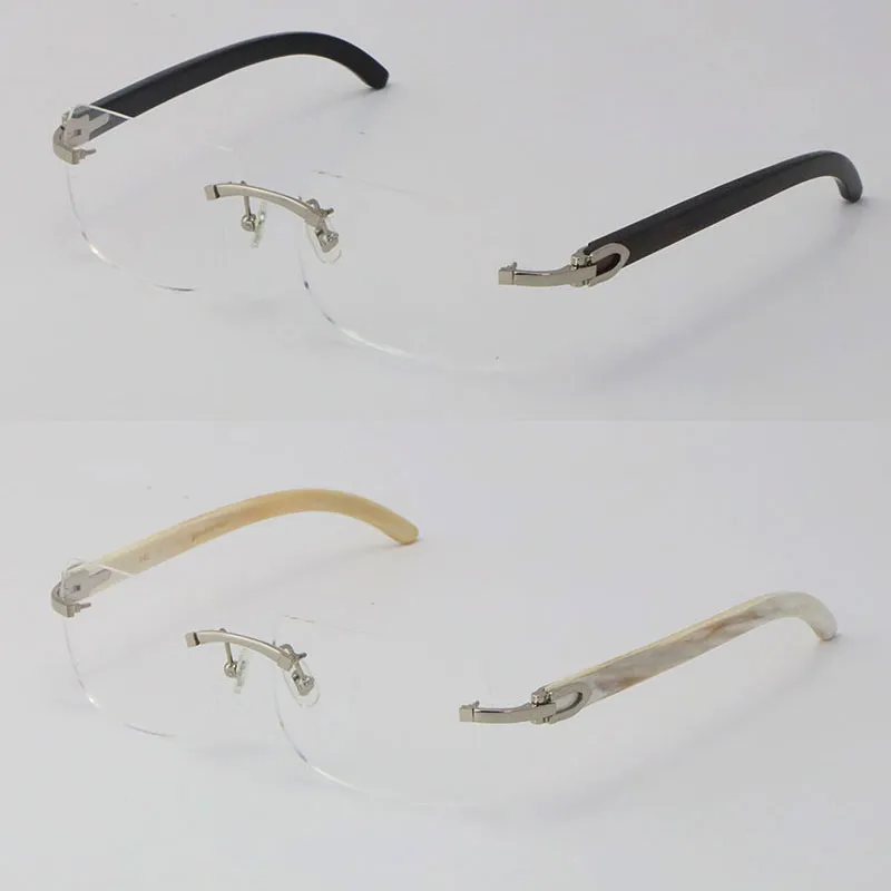 2022 New Black Mix White Buffalo Horn Frames Wood Eyewear Rimless wooden Glasses Men Women with C Decoration Rocks Wire 18K gold f283R