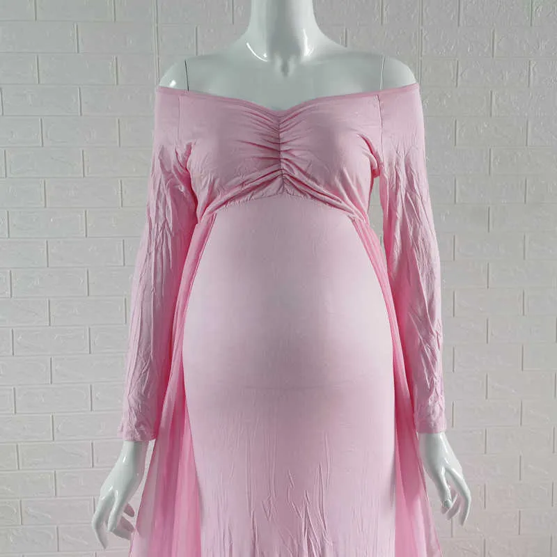 Baby shower tröja klänningar moderskapsfotografering lång klänning med kappa monterade graviditetsklänningar chiffong mantel moderskapsklänning