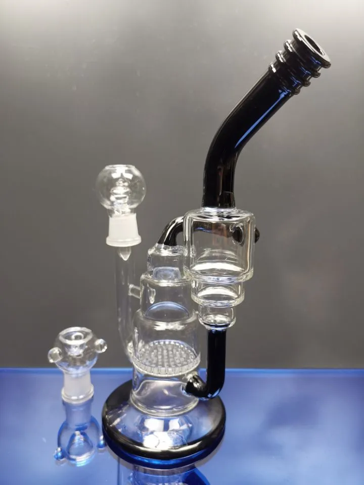 Bangs en verre noir classique double recycleur de gâteau pipe à fumer dab rigs conduites d'eau bong avec joint de 18,8 mm