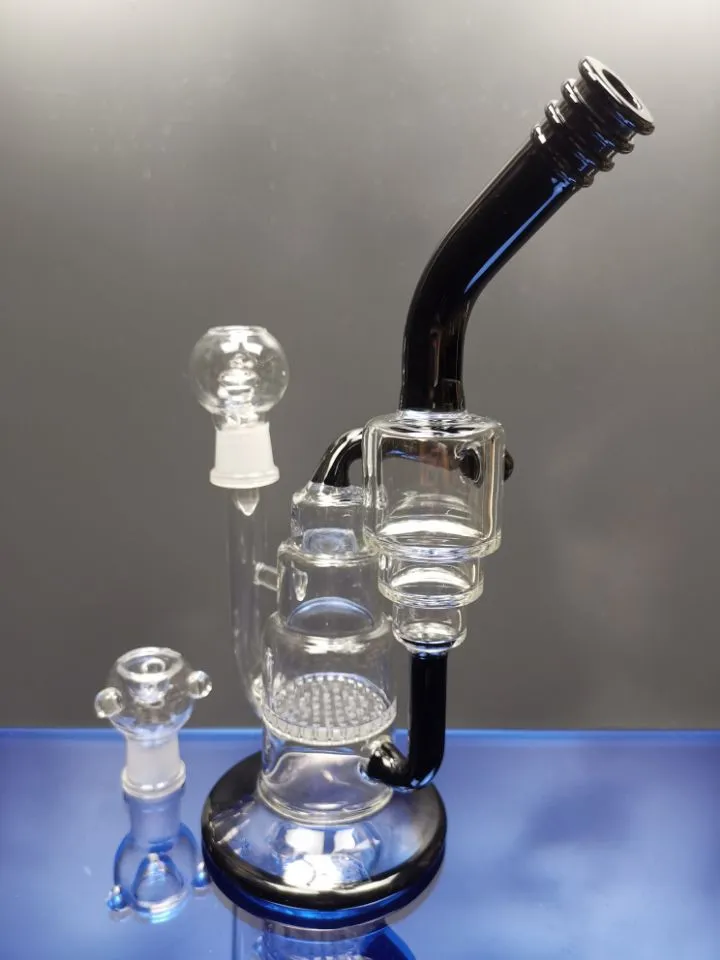 Zwart glazen bongs klassieke dubbele cake recycler rookpijp dab rigs waterpijpen bong met 18,8 mm scharnier